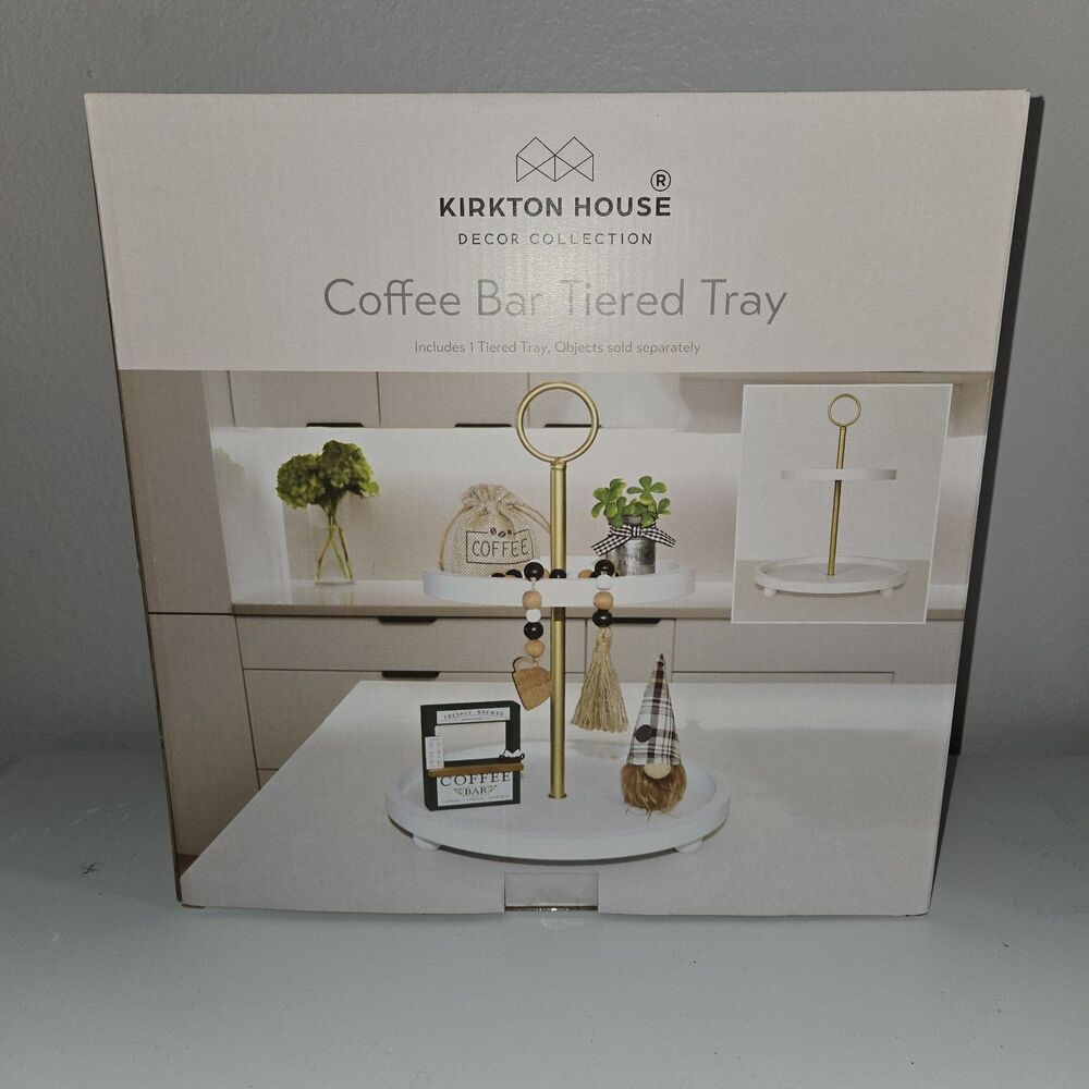 Kirkton House 2-Tier Light White Round Tray, 9" & 12.6", Handles, Decorative New